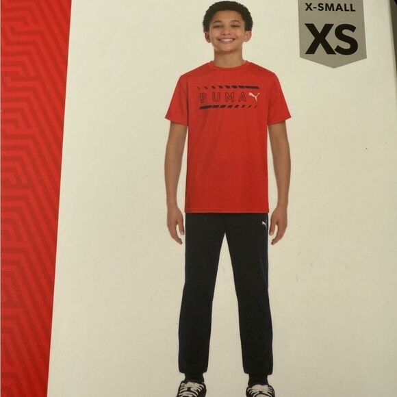New Puma Boys Red Active Jogger Set Set T-shirt and sweatpants XS - Picture 2 of 4